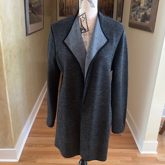 Talbots Long Open Front Merino Wool Cardigan Charcoal Gray Size Large - Picture 10 of 10